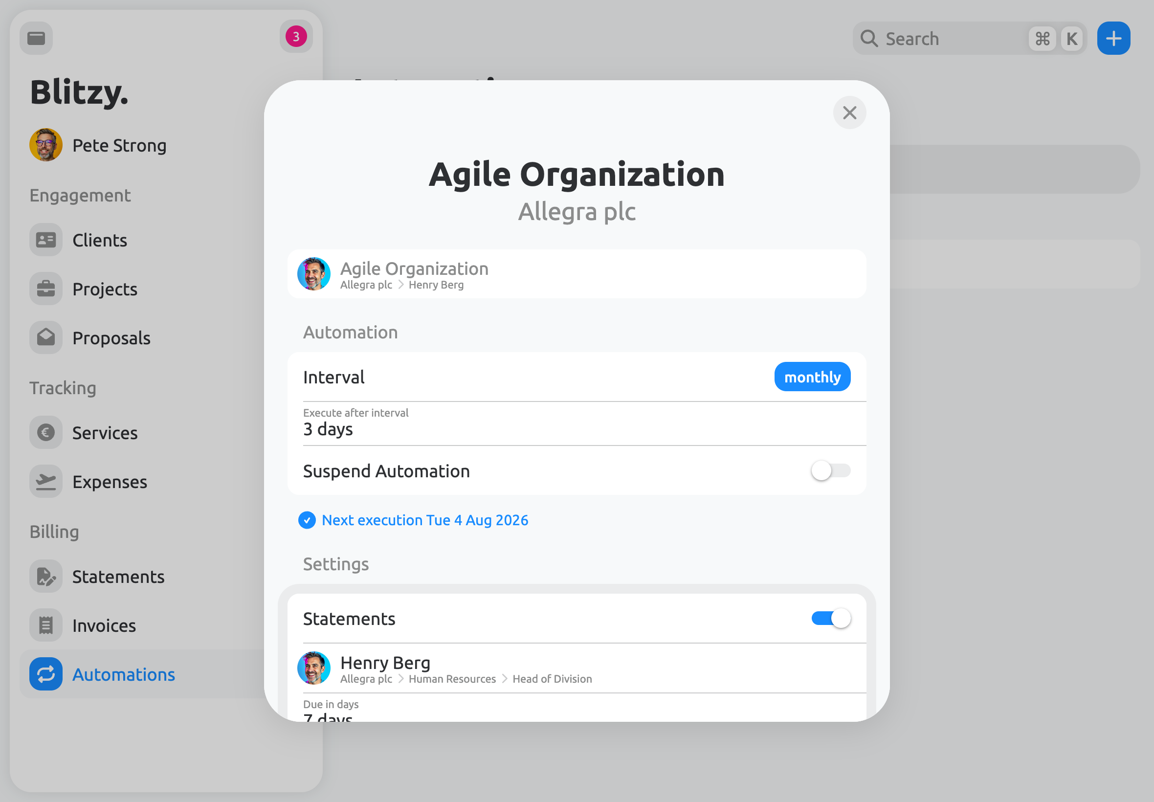 Project-level billing intervals and automation settings
