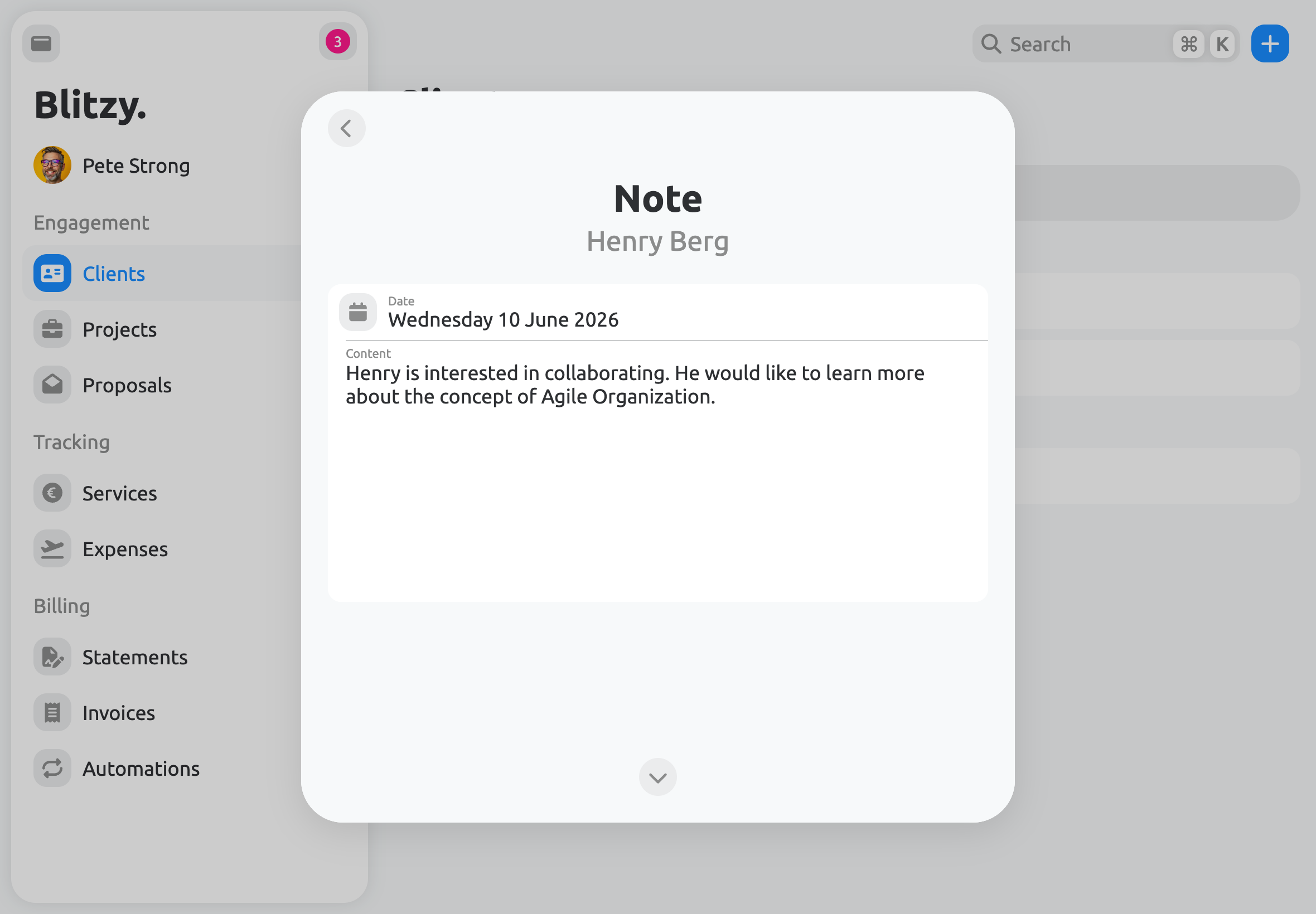 Dated notes stored with each contact