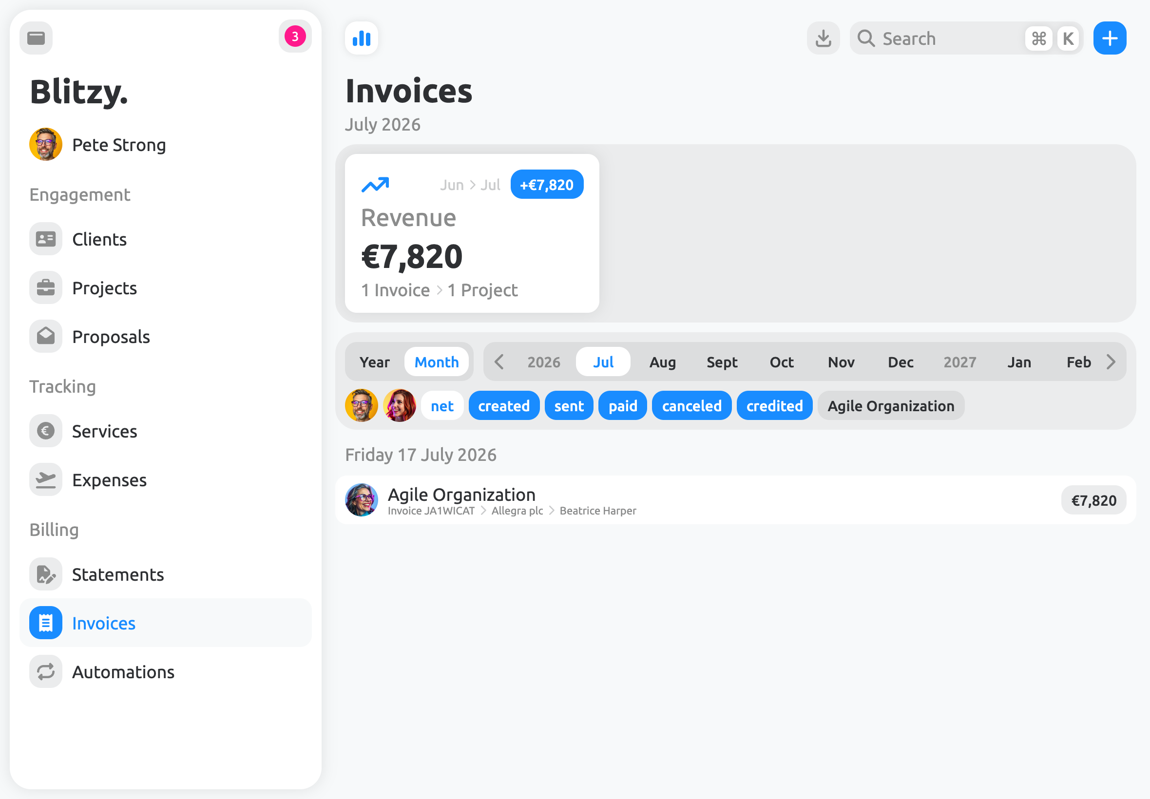 Revenue and invoice reporting in real time