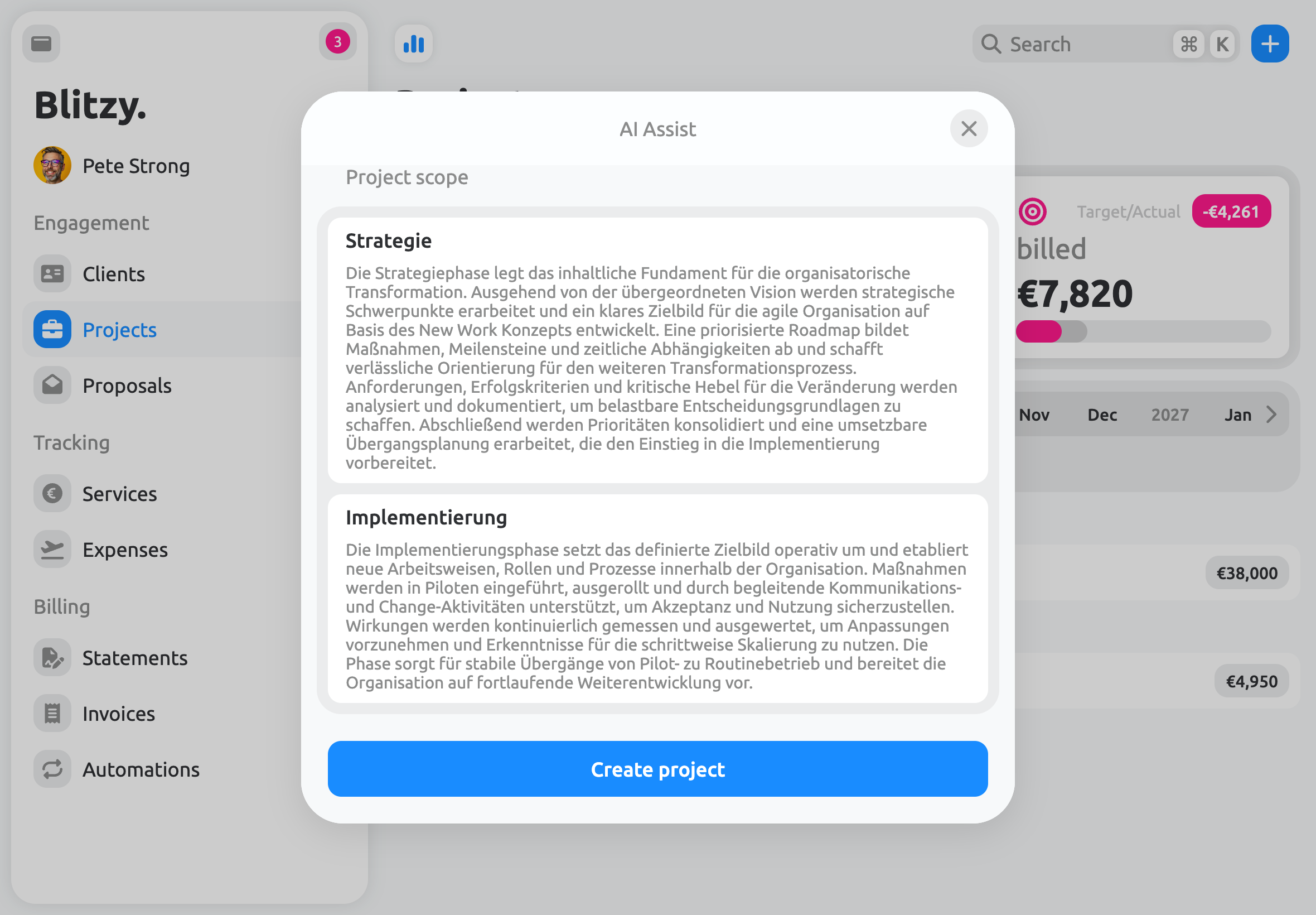Project information extracted from briefs, documents and presentations