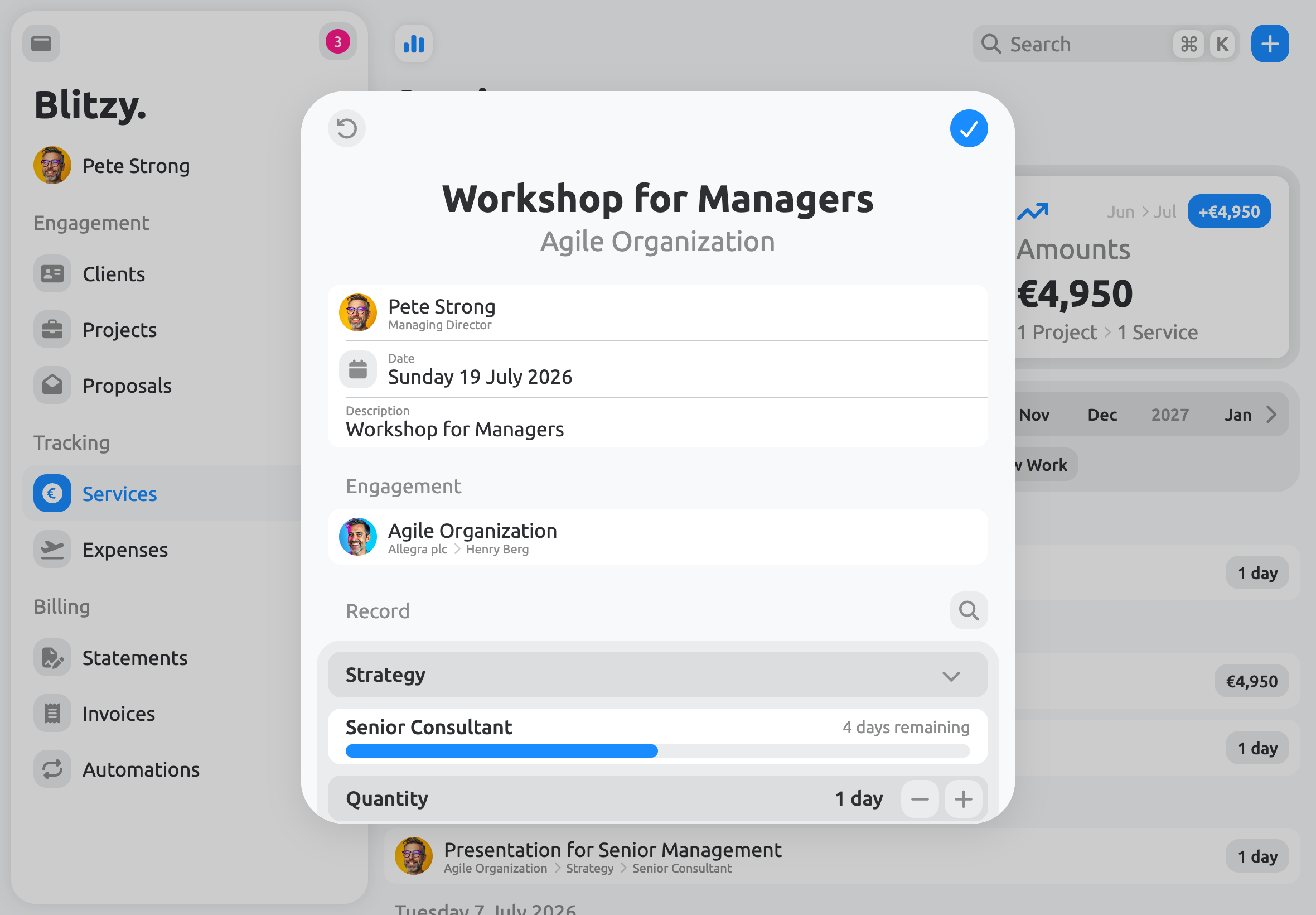 Service details for hourly, daily, milestone and fixed-price work