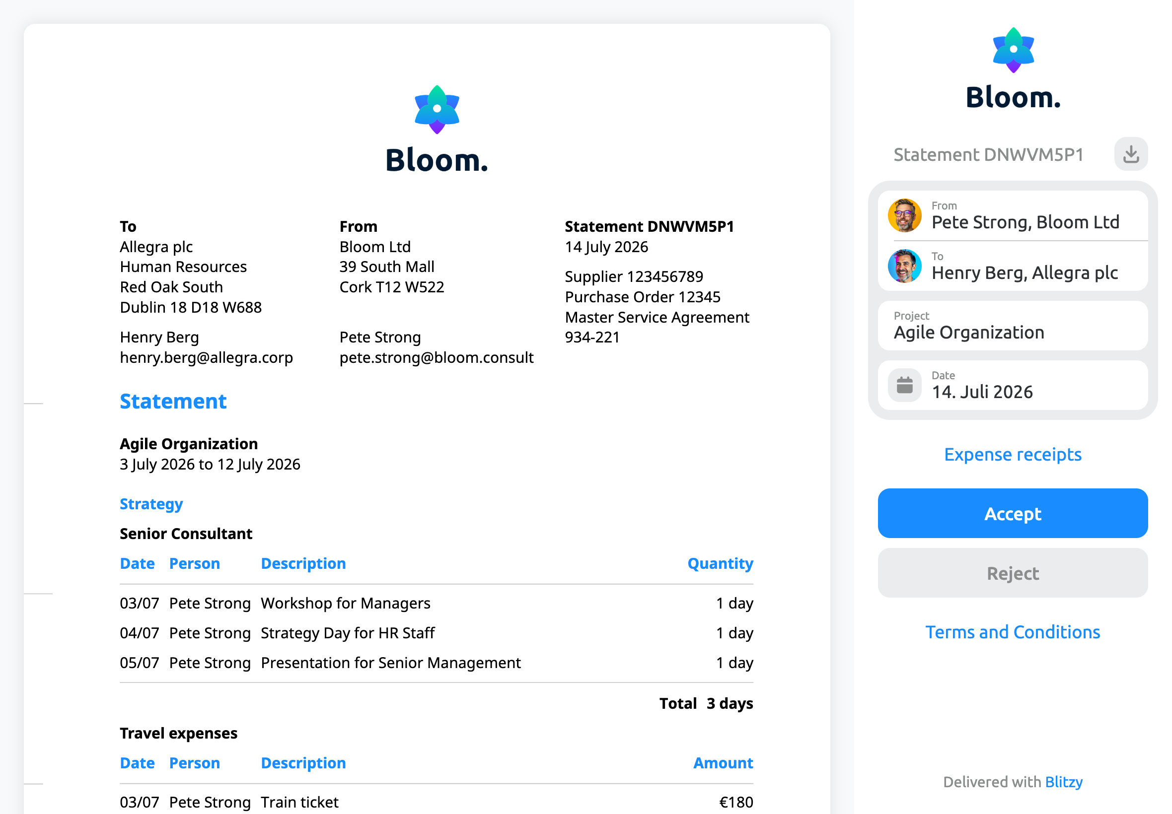 Statement in the client portal with your consulting firm’s branding