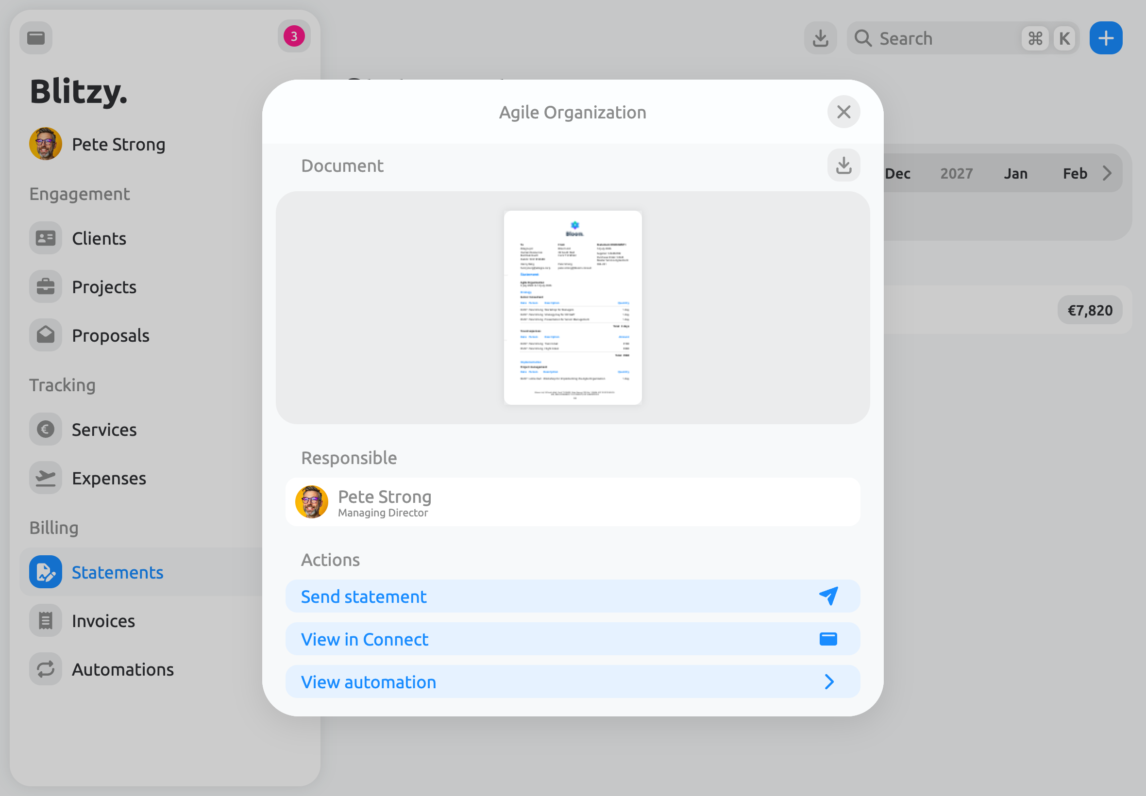 Statement with cover letter and document preview