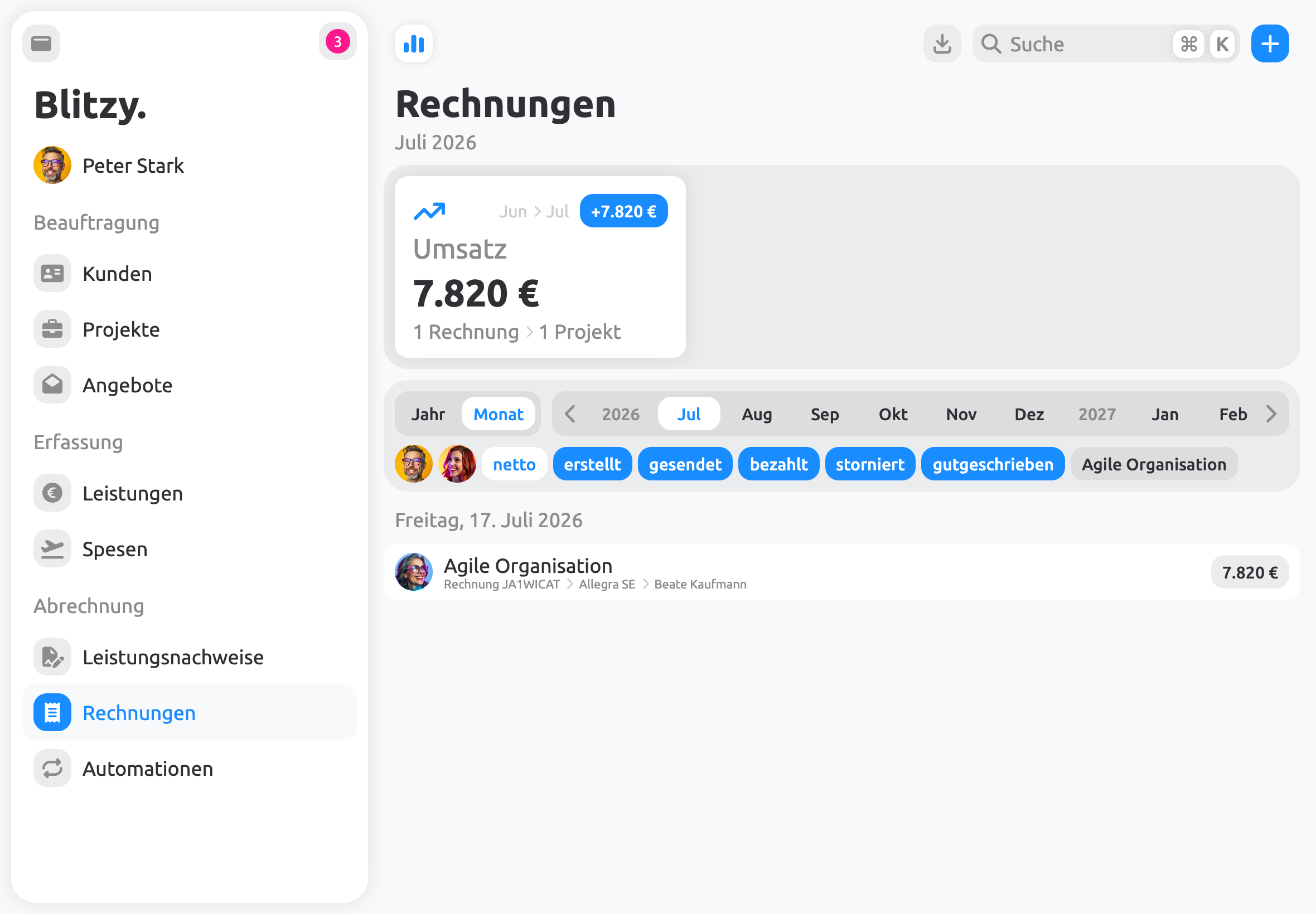 Auswertung der Umsätze und Rechnungen in Echtzeit